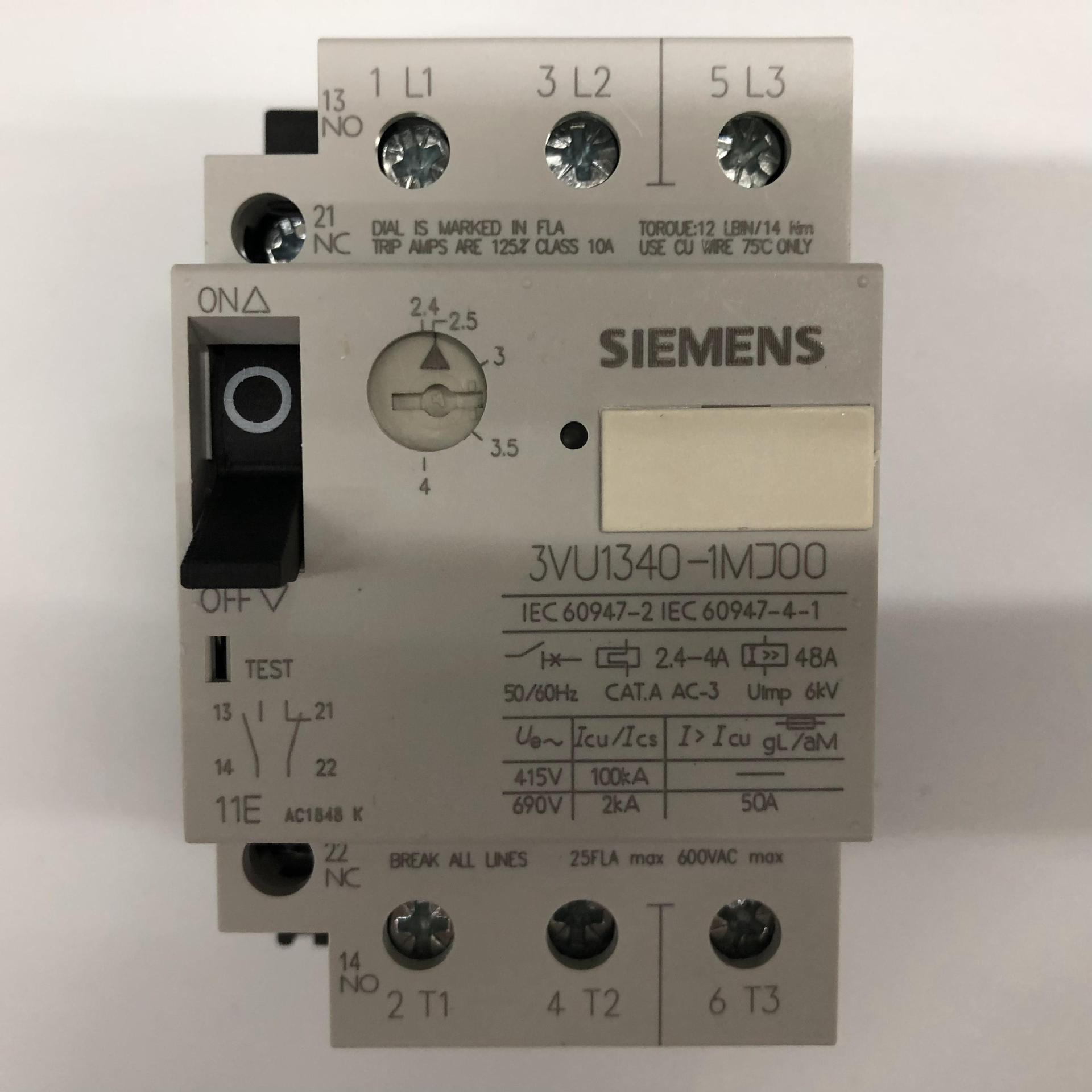 原装正品3VU1340-1MJ00 2.4-4A西门子电动机保护用空气开关断路器