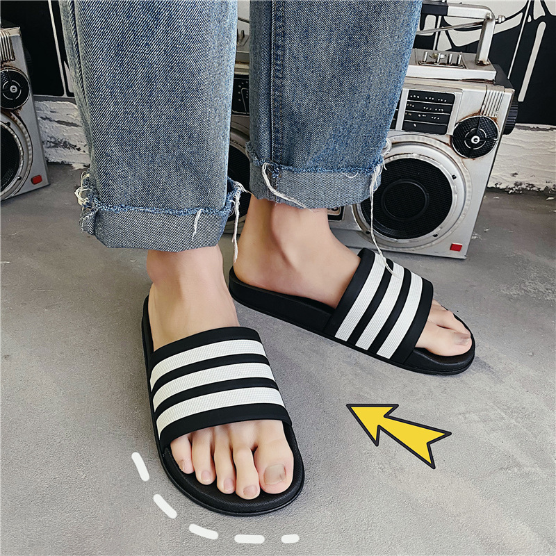 Three Bars Summer Korean Style Couple Casual Sandals and Slippers Student Fashionable Slippers Men's All-match Beach Shoes