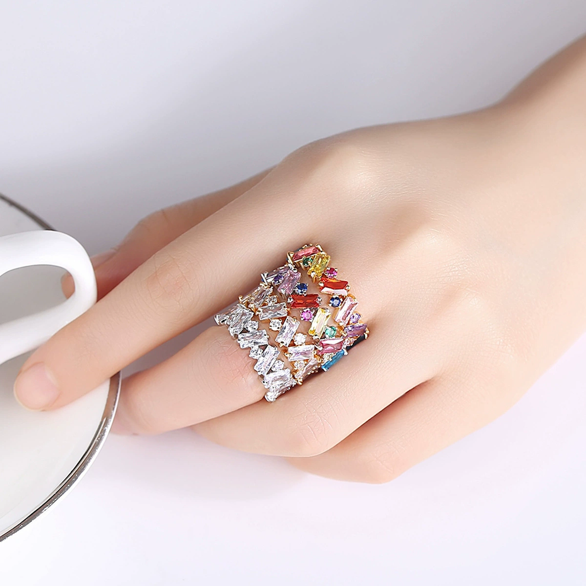 锦瑟 Zirconium, модное радужное кольцо с камнем, Amazon, европейский стиль