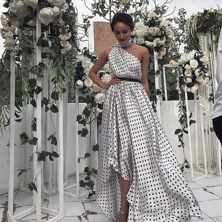 Cross-Border European and American Spring and Summer New Satin Polka Dot Printed Large Swing Dress Ebay Amazon Best-Selling Factory Direct Supply