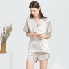 Silk pijama, shorts, set, cardigan for leisure, with short sleeve, V-neckline