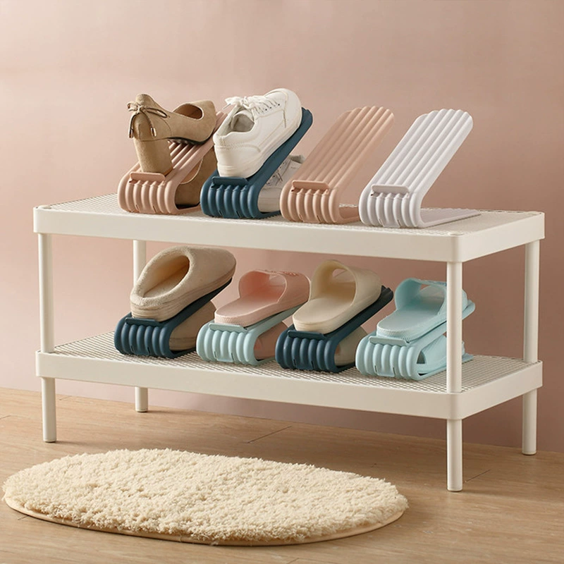 Система хранения обуви自主 Shoes Storage System - 2‑уровневый регулируемый стеллаж для тапочек и обуви, Deep Blue Grey Light Blue Fuchsia