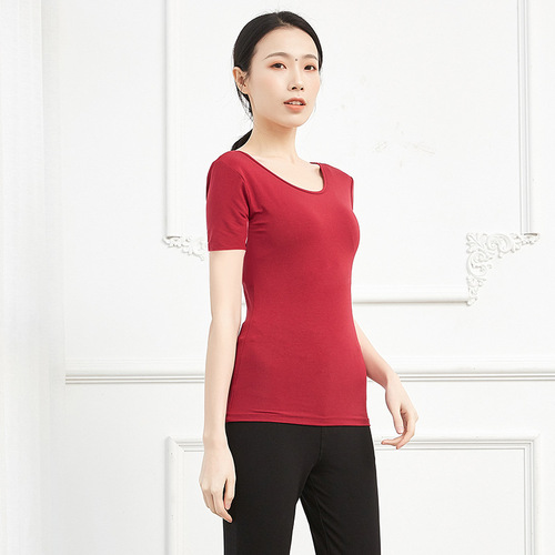 Dance practice clothes tops adult female form short-sleeved Latin dance yoga modal training black dance clothes