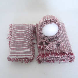 宝沃儿童摄影道具帽子裹布发带枕头四件套男女宝宝摄影拍照套装