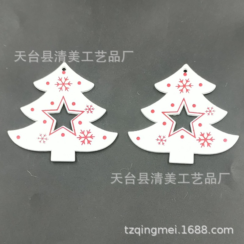 Colgante de dibujos animados de Navidad de madera de bricolaje de la serie de Navidad pintada blanca 10 piezas en un paquete con 10 cuerdas de cáñamo