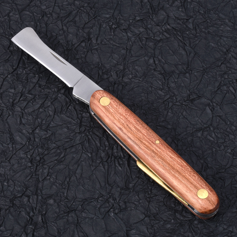 Cuchillo de injerto herramienta de jardín mango de palo de rosa cuchillo de doble apertura cuchillo de injerto de árbol cuchillo de injerto de poda de árboles frutales cuchillo de injerto