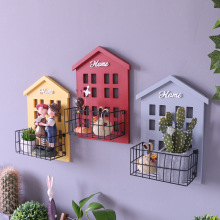 创意木质墙上铁艺置物架客厅实木挂墙花架墙面装饰室内阳台壁挂式