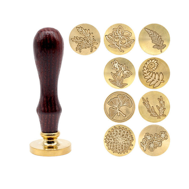 Fábrica al por mayor sello de pintura de fuego sello único con flores de plantas y hojas múltiples cabeza de cobre mano cuenta DIY Etiqueta de cera producción