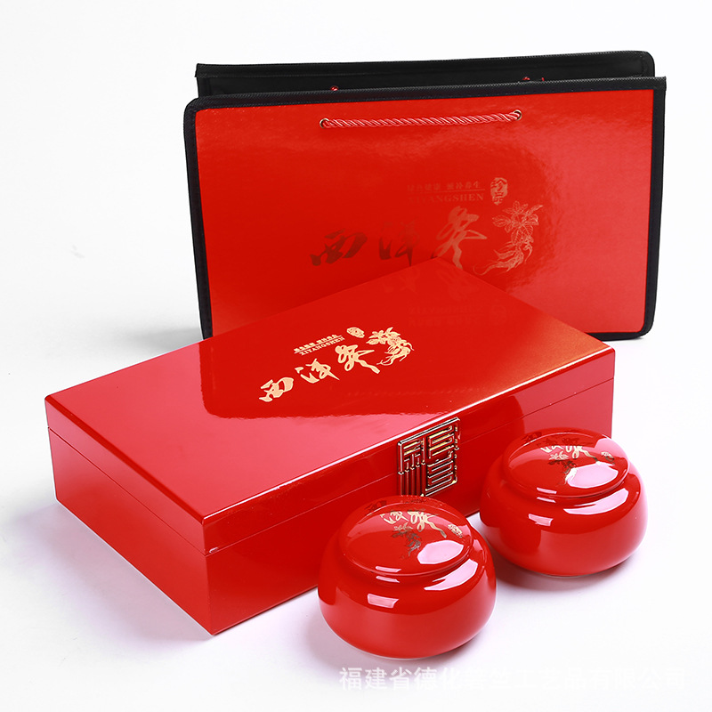 西洋参包装盒木制烤漆礼盒高档100g200g陶瓷罐批发礼品空盒石斛