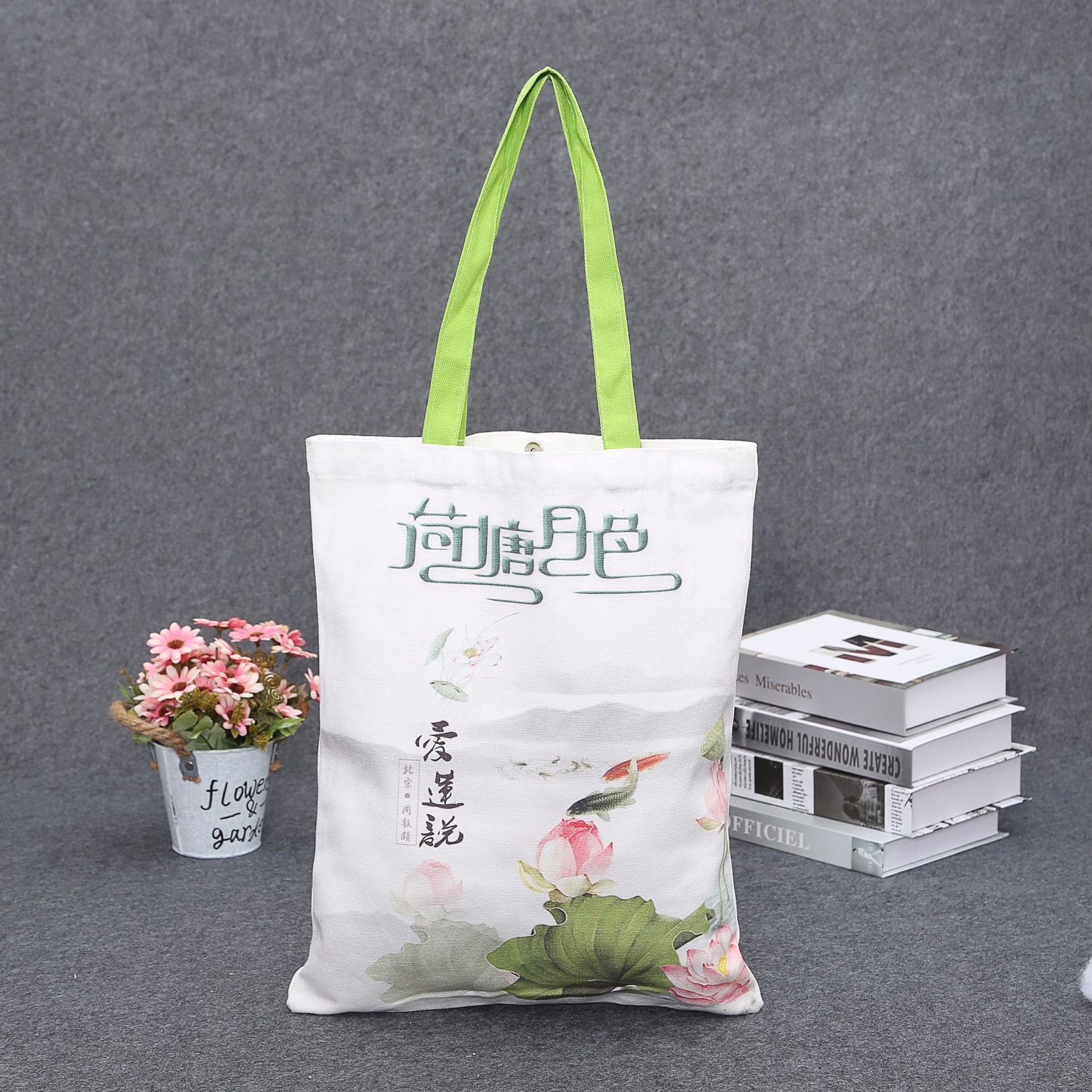 帆布手提袋定 做荷塘月色创意印花广告购物袋定 制风景帆布袋