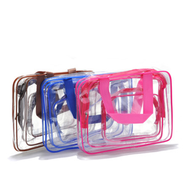 PVC bolsa de lavado transparente de tres piezas multi-funcional impermeable Portátil Bolsa de almacenamiento bolsa de viaje traje impreso logotipo