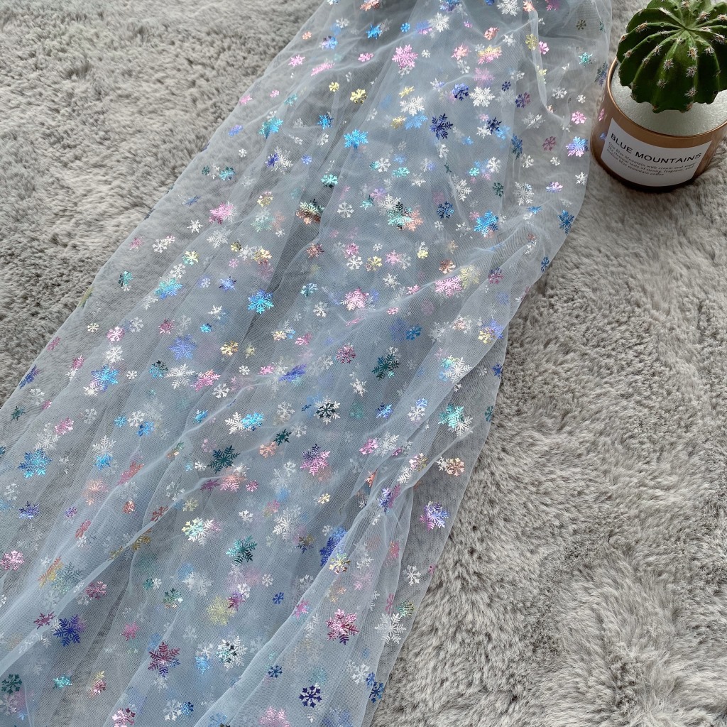 Temei malla después de procesar dorar colorido copo nieve congelado gasa falda niños Lolita Hanfu tela