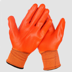 Labor protection fully dipped nylon PVC fully hung rubber gloves anti-slip wear-resistant waterproof construction site construction protective gloves