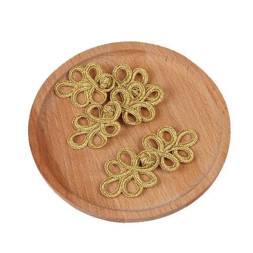 Golden Thread Embroidery Gold and Silver Thread Five Leaf Cheongsam Button Wedding Invitation Gift Box Home Textile Decoration Auxiliary Material Chinese Clothing Handmade Button 