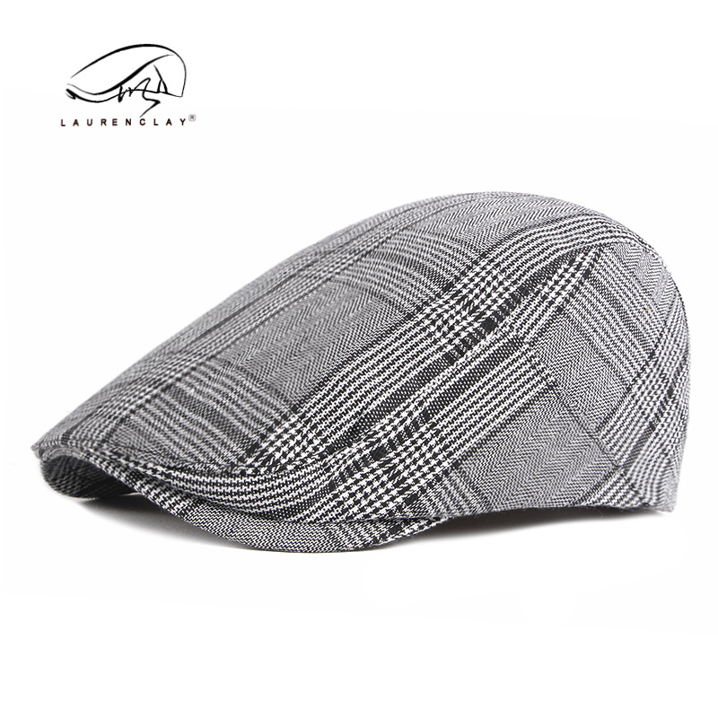 Primavera, verano y otoño boina de los hombres de la moda coreana Plaid casquillo enarbolado moda femenina británica artística sombrero delantero moda