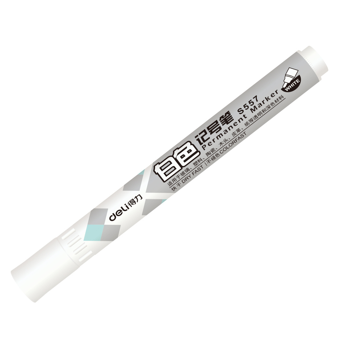 Deli S557 marcador blanco neumático pluma pintura pluma marcador aceitoso