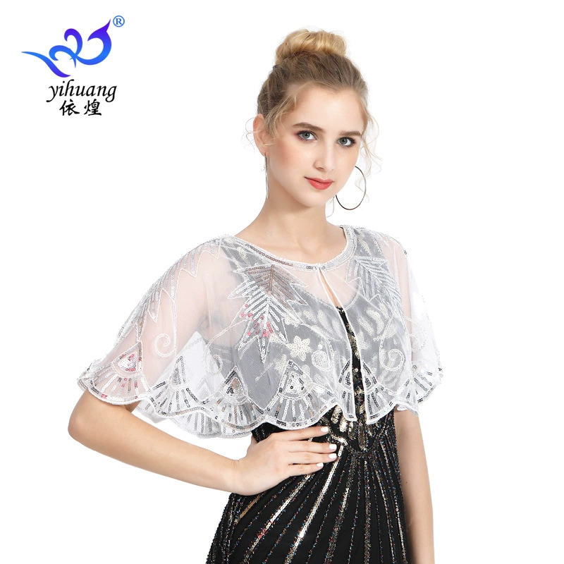 Блестками шаль бальная шаль Новая сетка кружева плащ платье Внешняя Талия европейский и американский короткий бисером жилет