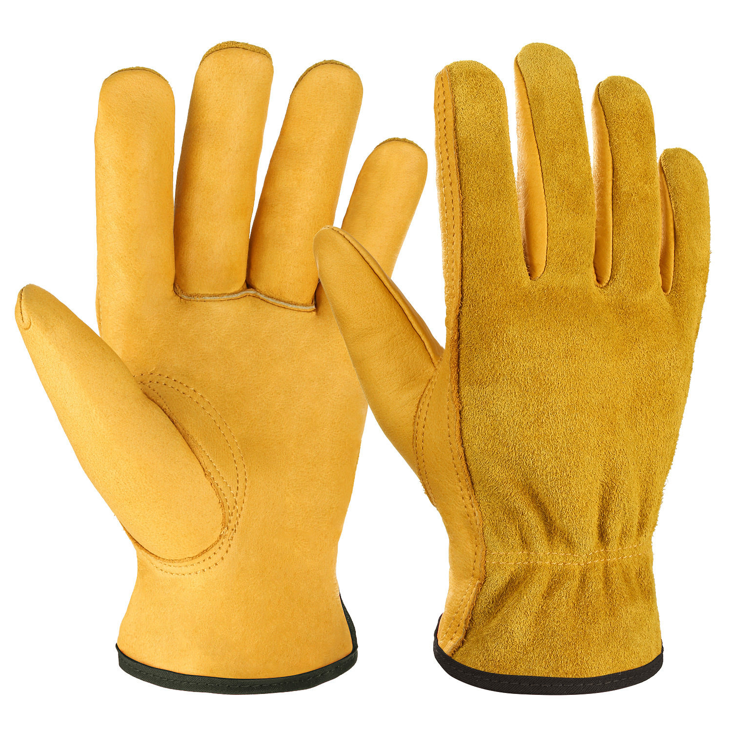 Guantes de trabajo de cuero vacuno en stock para envíos internacionales, antideslizantes, resistentes al desgaste, para conducir camiones, trabajos mecánicos, mantenimiento de paisajes y guantes de jardinería antipinchazos.
