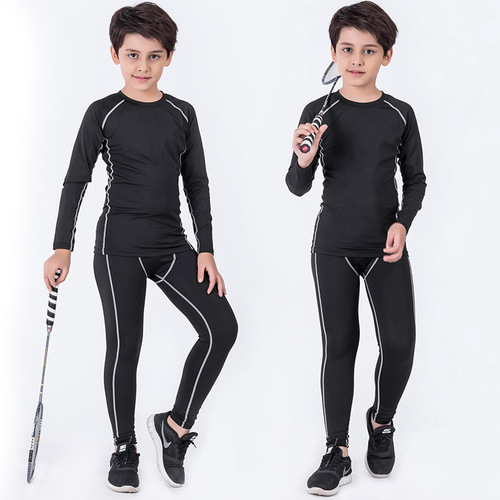 PRO Kids Fitness Top Boys Workout Tight Training Running Short-Sleeve Set Elastic Quick-Dry 5-Piece Set