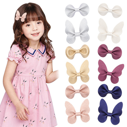 ins litchi pattern butterfly hair clip 91208 cross-border creative new children's hair accessories solid color round ear bangs clip