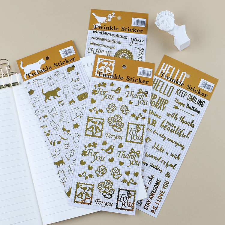 Vintage dorado pegatinas de Navidad decoración de oro pegatinas Diario PVC gato paraíso Inglés cartas jardín 4 opciones