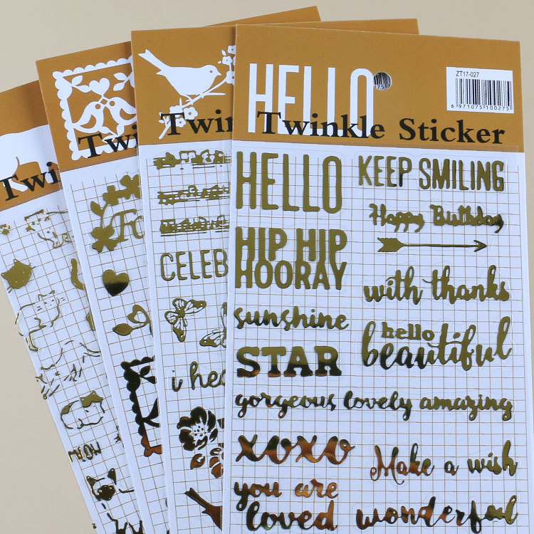 Vintage dorado pegatinas de Navidad decoración de oro pegatinas Diario PVC gato paraíso Inglés cartas jardín 4 opciones