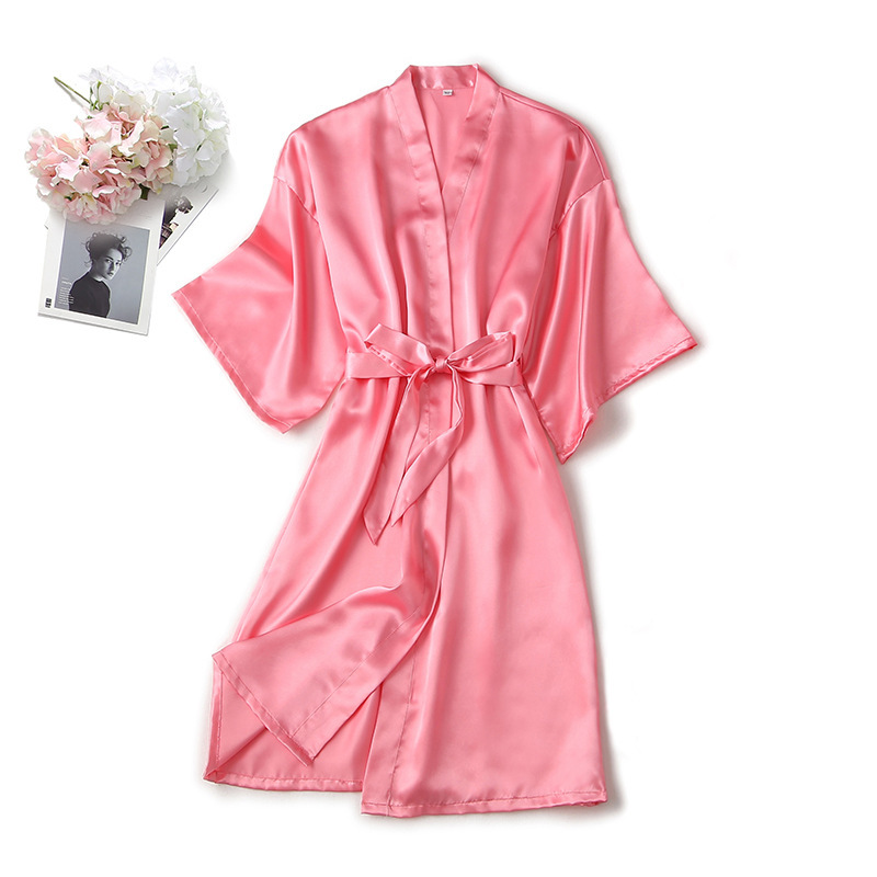 Bridal Morning Gown Sexy Charming Wedding Bridesmaid Imitation Silk Bathrobe Wedding Dress Embroidered Nightgown Women