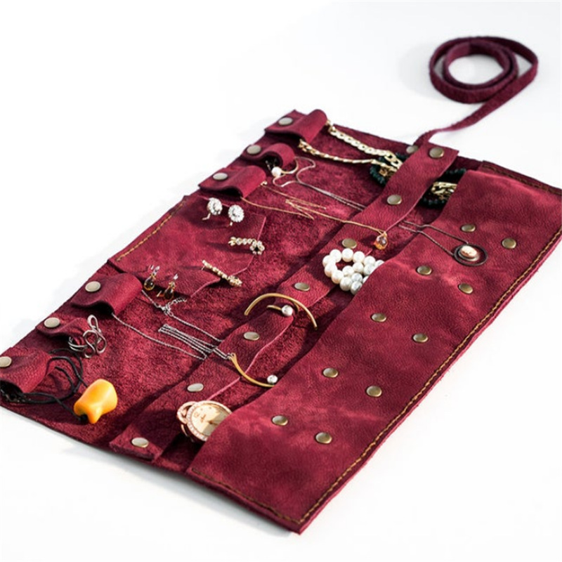 便携饰品收纳卷包 复古首饰卷包 大容量皮革戒指项链收纳包