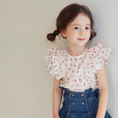 Fresh Flowers Girl's T-Shirt Strawberry Sandy Supply 2024 Summer Style Cute Trendy Flowery Edge Girl's T-Shirt