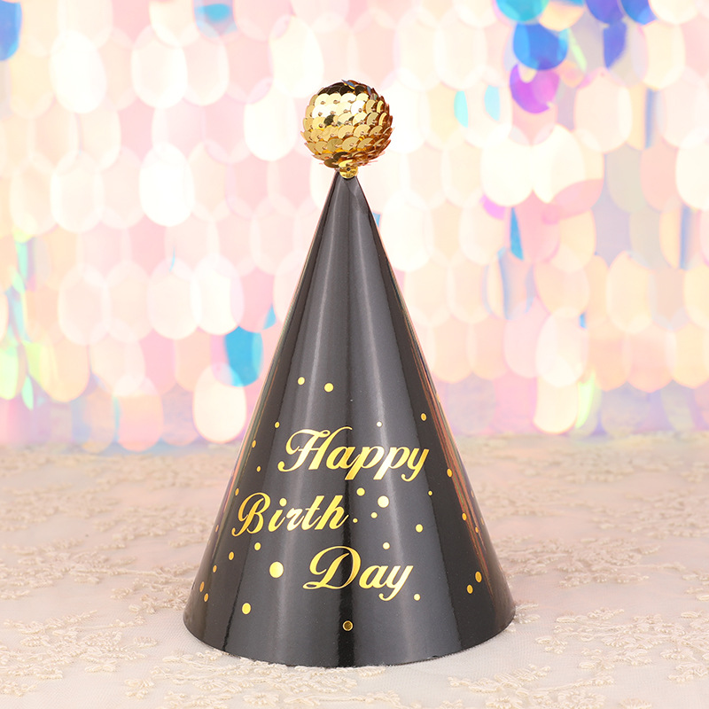 Fábrica directa decoración de la torta de alto grado negro oro rosa oro lentejuelas bola niños adultos fiesta cumpleaños sombrero