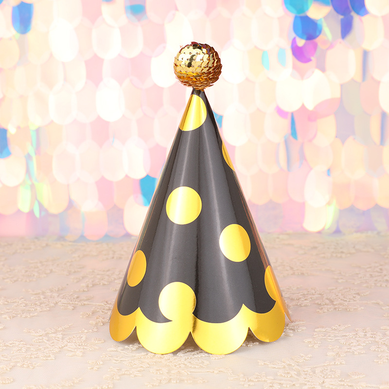Fábrica directa decoración de la torta de alto grado negro oro rosa oro lentejuelas bola niños adultos fiesta cumpleaños sombrero