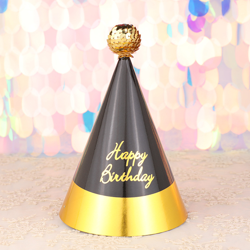 Fábrica directa decoración de la torta de alto grado negro oro rosa oro lentejuelas bola niños adultos fiesta cumpleaños sombrero