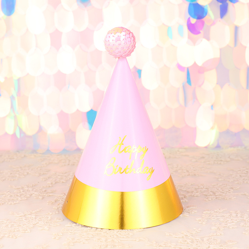 Fábrica directa decoración de la torta de alto grado negro oro rosa oro lentejuelas bola niños adultos fiesta cumpleaños sombrero