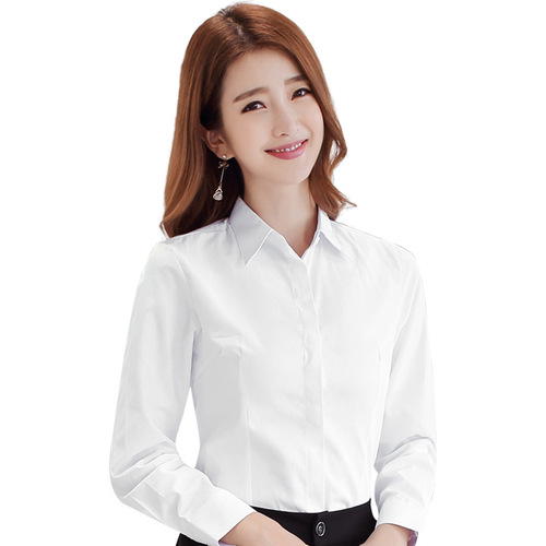 New style white shirt long-sleeved spring, summer and autumn white shirt women's professional formal work clothes Korean style blue temperament work clothes