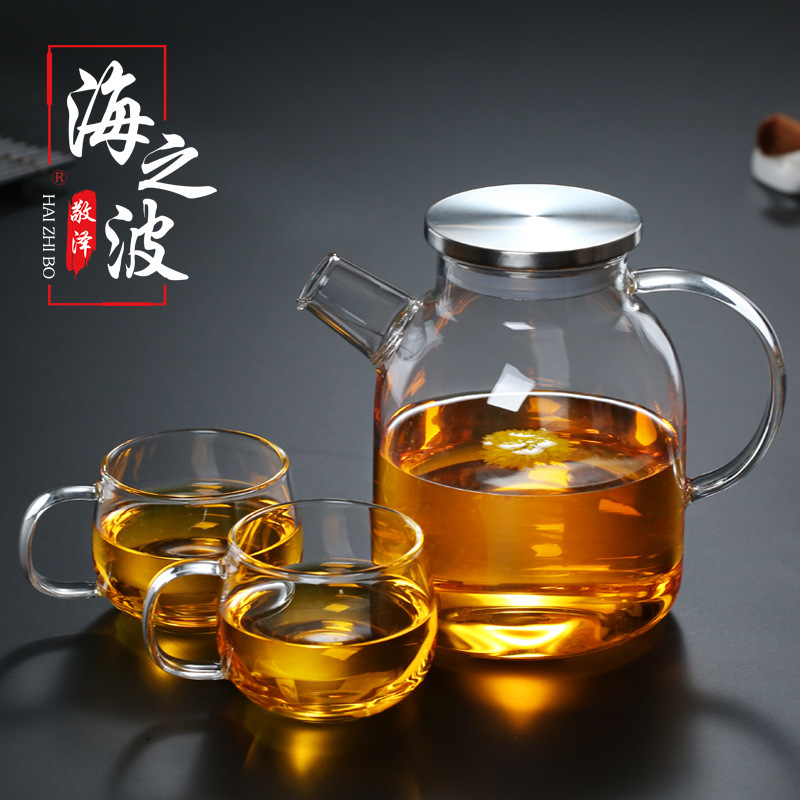 Thickened Heat-Resistant Glass Kettle Teapot Bamboo Cover Kettle High Borosilicate Glass Cool Kettle Tie Kettle Cold Kettle Factory Straight Hair