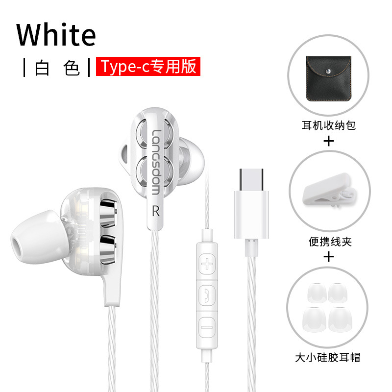 Lanston D4 quad-core de doble movimiento anillo de pollo juego de auriculares en la oreja bajo pesado controlado por cable de regalo de teléfono móvil auriculares