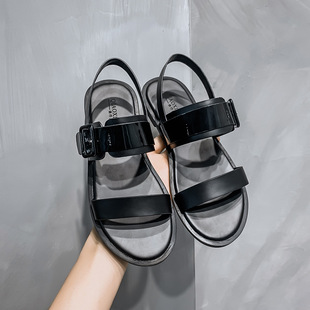 2023 Summer New Internet Celebrity Sandals Women's One-character Flat-soled Student ins Trendy Roman Shoes Large Size Women's Shoes 41-43