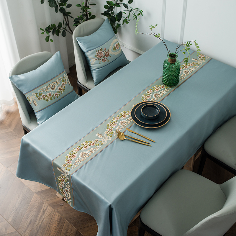 Luxury Classical Embroidered Runner Waterproof High-Precision Geometric Rectangular Coffee Table Dining Tablecloth_voghion.com