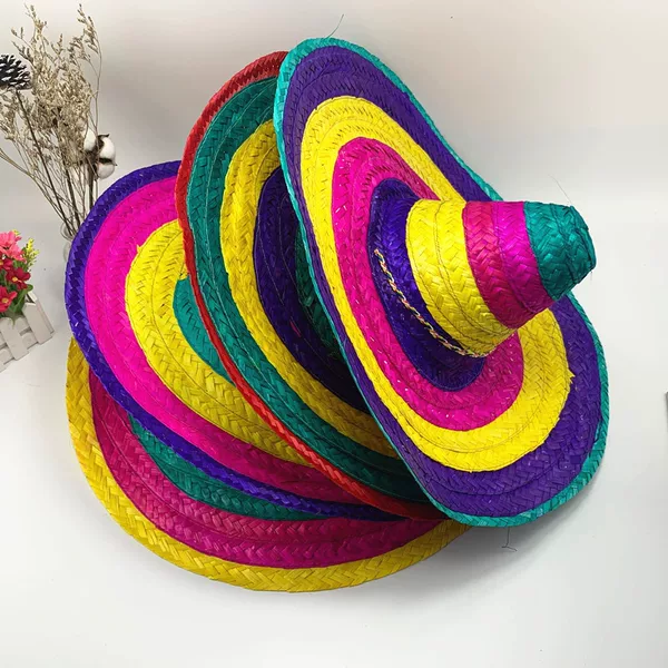 Mexican hat show hat props ball pompom straw hat bamboo straw hat color hat party straw hat
