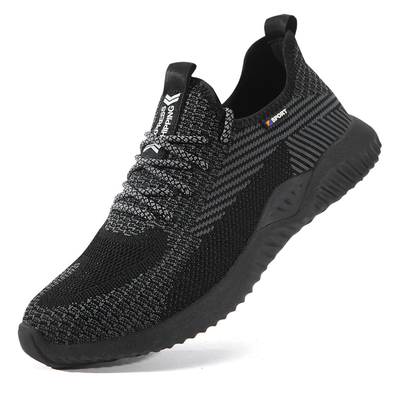 Zapatos de protección laboral puntera de acero para hombres anti-aplastante anti-perforación volador tejido transpirable ligero inferior suave resistente al desgaste sitio de construcción zapatos de seguridad zapatos de trabajo