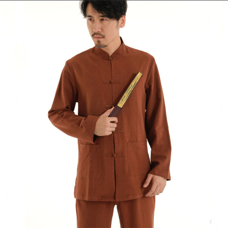 Flax, cotton and linen men's clothing large size Chinese style meditation for residents health suit Taiji suit Zen tea suit A012