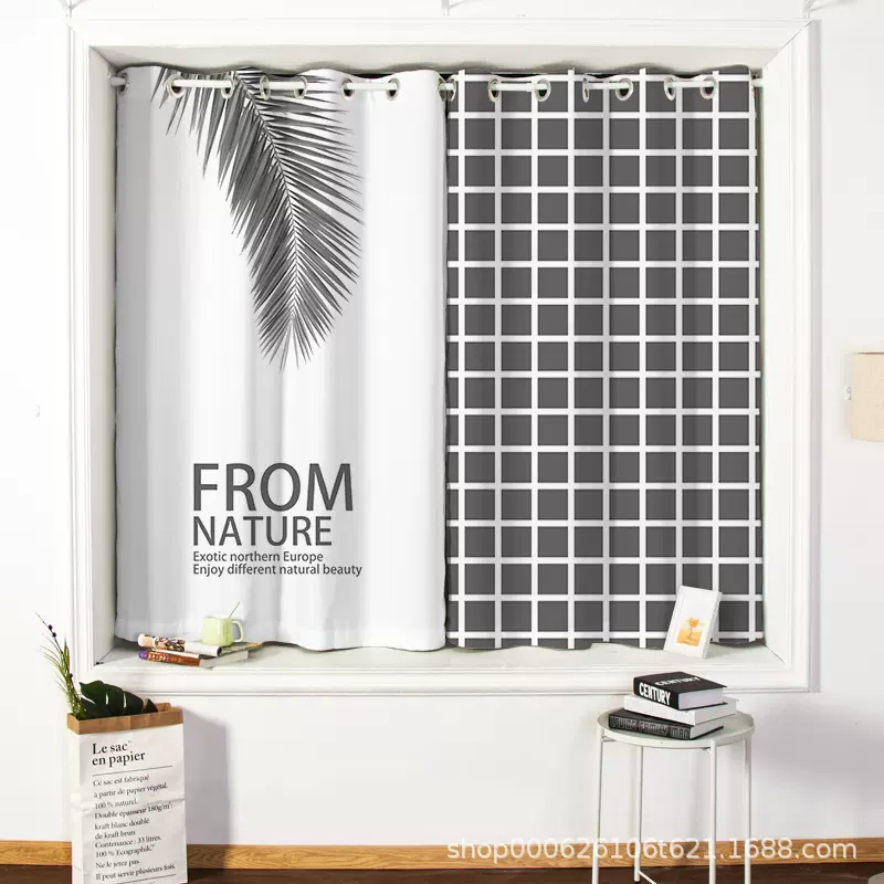北欧ins风小清新网格卧室客厅免打孔遮光窗帘服装店飘窗酒吧短帘
