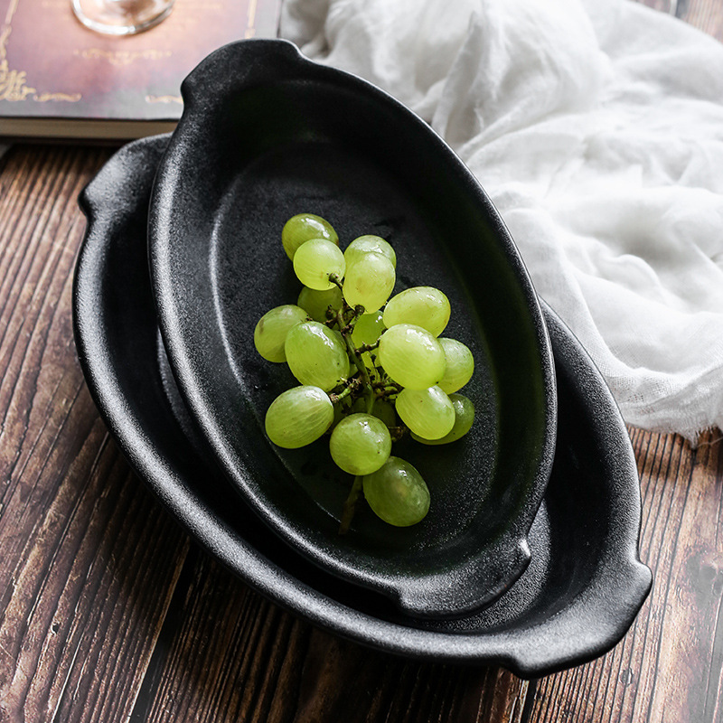 Negro mate esmerilado binaural Oval Pan horno para hornear pan