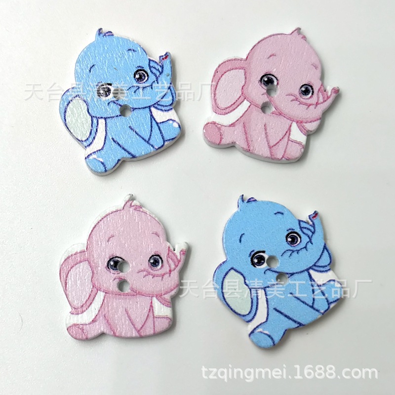 25*28mm fondo blanco pintado dibujos animados elefante madera dibujos animados elefante botón 50 un paquete