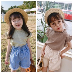 2024 Children's Clothing Summer New Products Girls Summer Clothes Korean Style Plaid Sleeveless Lace Summer Shirt 20312