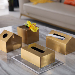 European-style tissue box, metal, modern minimalist living room and dining table decoration, tissue box, gold, sample room soft furnishing ornament