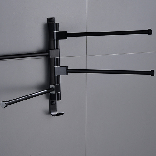 Non-piercing rotating towel rack, space aluminum black bath towel rack, foldable towel bar, multi-bar bathroom shower towel holder