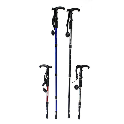 Ultra-light aluminum alloy four-section telescopic crutch outdoor hiking stick four-section curved handle elderly crutches climbing equipment
