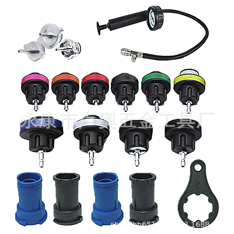 18 unidades herramienta de detección de fugas del tanque de agua del coche sistema de refrigeración detector de fugas presión del tanque de agua medidor de presión traje