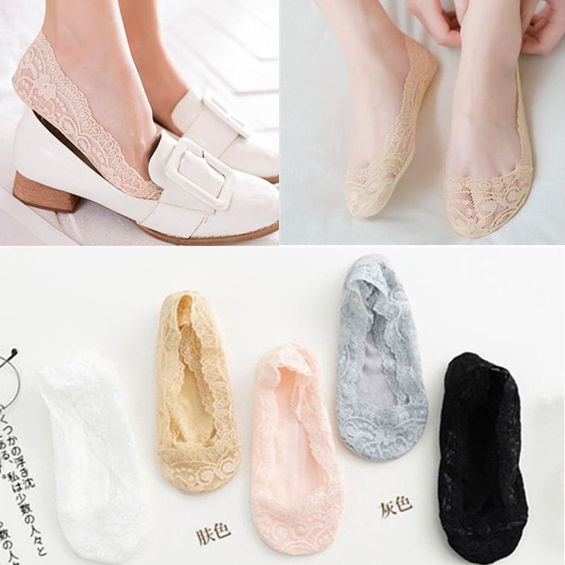 Socks Women's Lace Boat Socks Cotton Bottom Silicone Non-slip Short Socks Summer Thin Low-top Shallow Mouth Invisible Socks